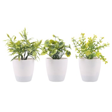 Artifi potted plant w pot, set of 3, indoor/outdoor herbs, 2.95 inches