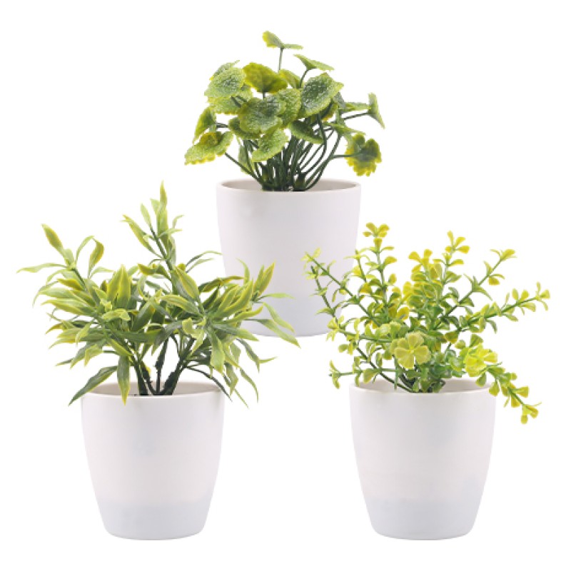 Artifi potted plant w pot, set of 3, indoor/outdoor herbs, 2.95 inches