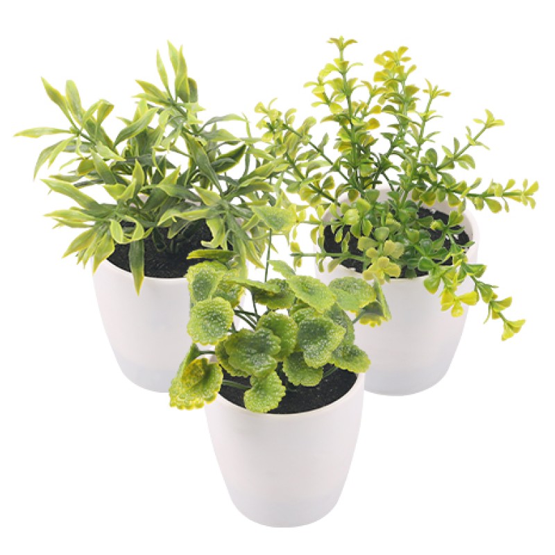 Artifi potted plant w pot, set of 3, indoor/outdoor herbs, 2.95 inches