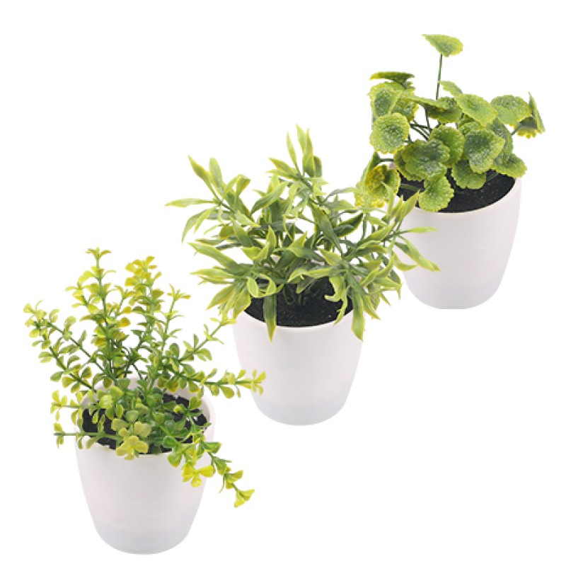 Artifi potted plant w pot, set of 3, indoor/outdoor herbs, 2.95 inches