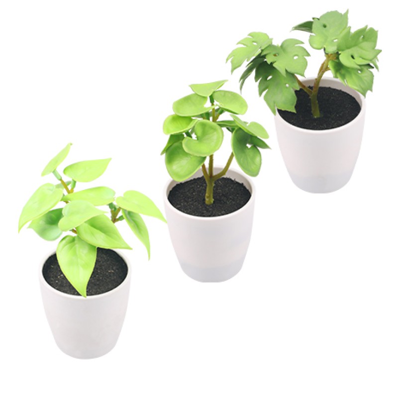 Artifi potted plant w pot, set of 3, indoor/outdoor herbs, 2.95 inches