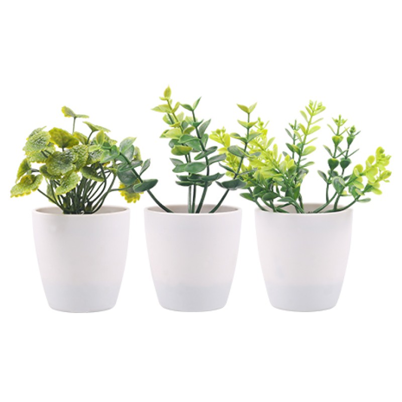 Artifi potted plant w pot, set of 3, indoor/outdoor herbs, 2.95 inches