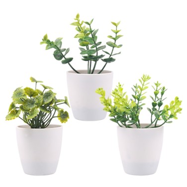 Artifi potted plant w pot, set of 3, indoor/outdoor herbs, 2.95 inches