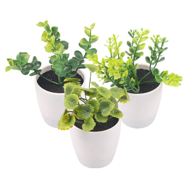 Artifi potted plant w pot, set of 3, indoor/outdoor herbs, 2.95 inches