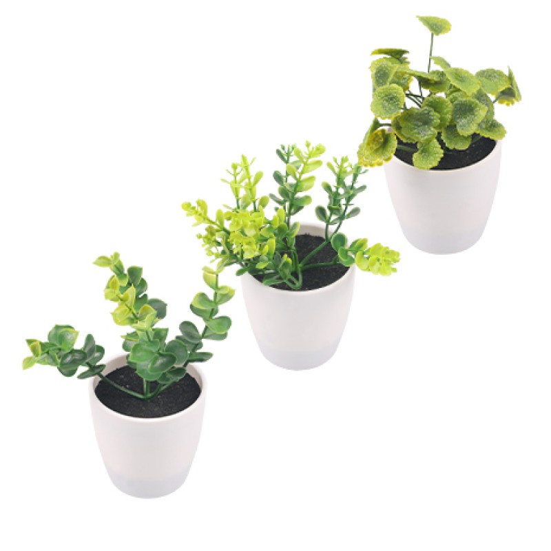 Artifi potted plant w pot, set of 3, indoor/outdoor herbs, 2.95 inches