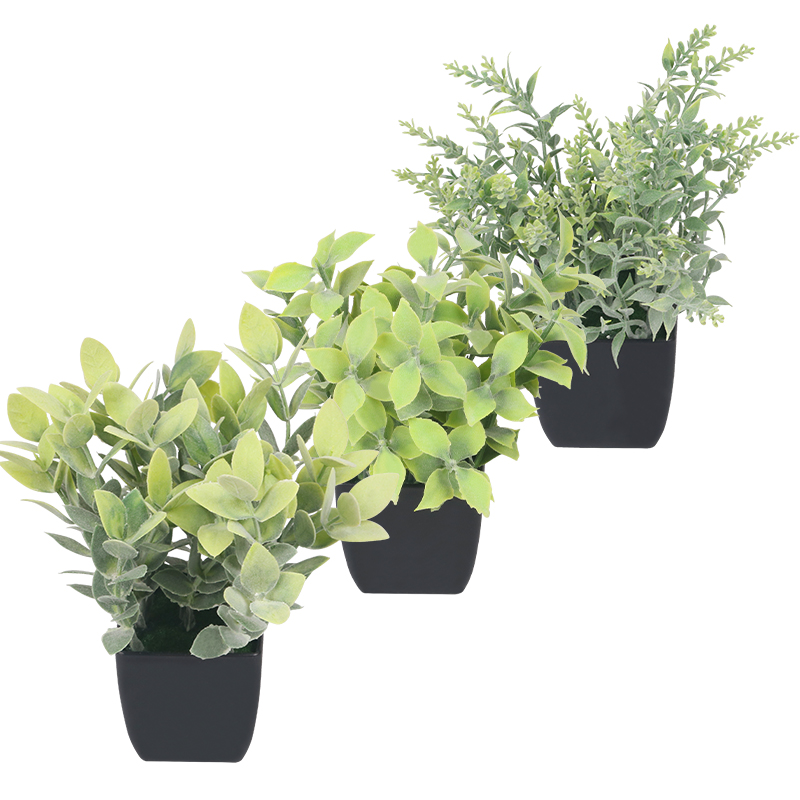 Artifi potted plant w pot, set of 3, indoor/outdoor herbs,2.56 inches