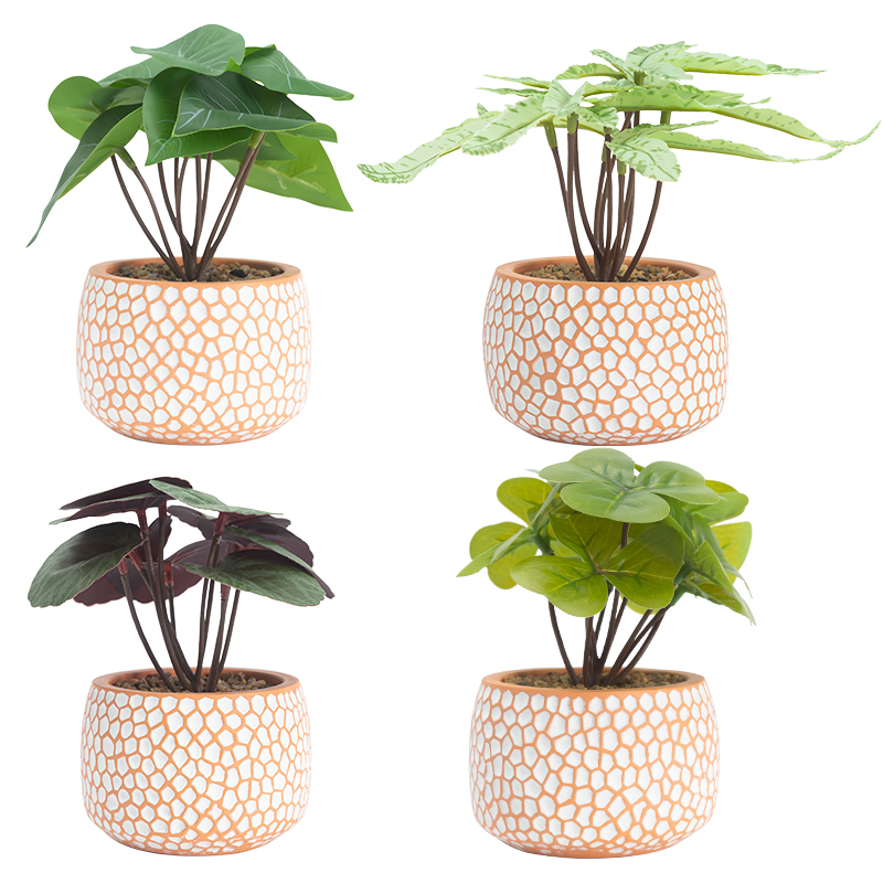 Artifi potted plant w pot, set of 4, indoor/outdoor leaves,3.93inches