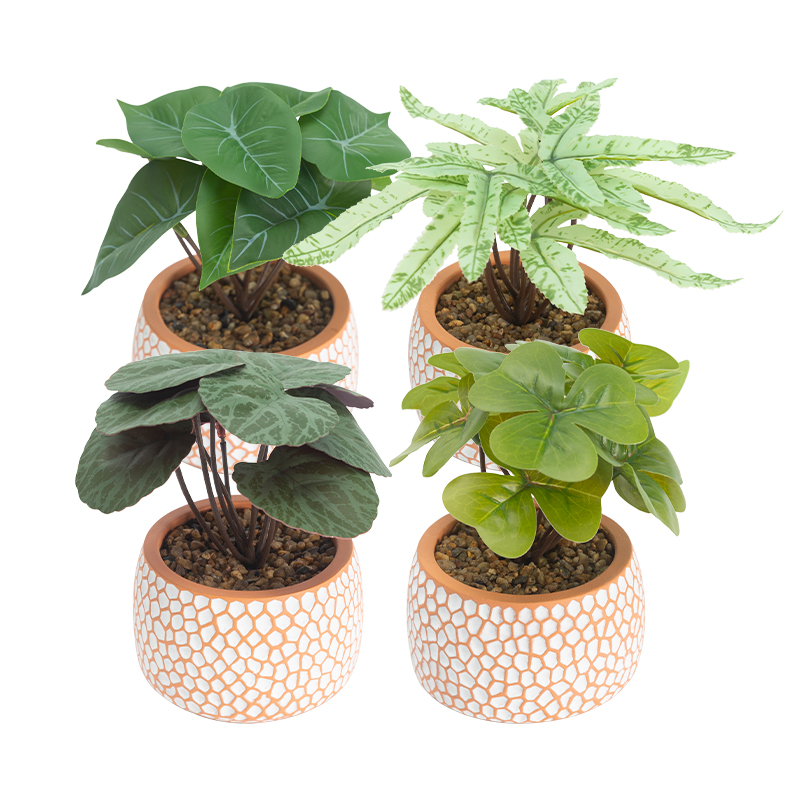 Artifi potted plant w pot, set of 4, indoor/outdoor leaves,3.93inches