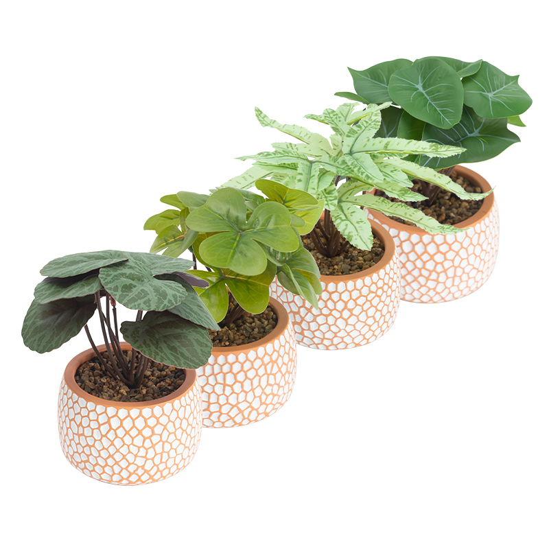 Artifi potted plant w pot, set of 4, indoor/outdoor leaves,3.93inches