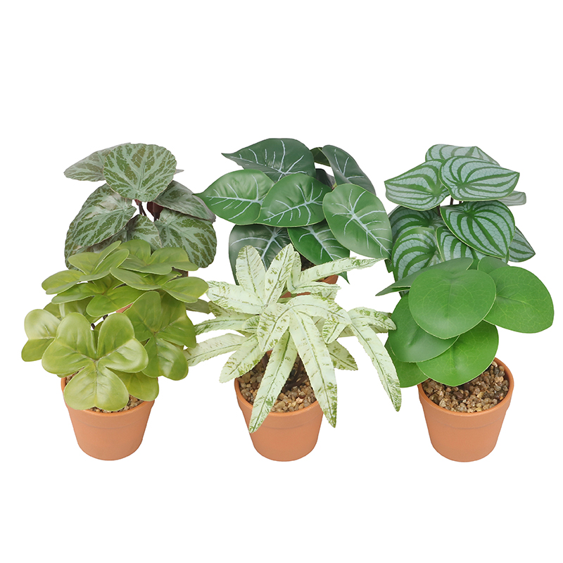 Artifi potted plant w pot, set of 6, indoor/outdoor leaves , 2.6 inches