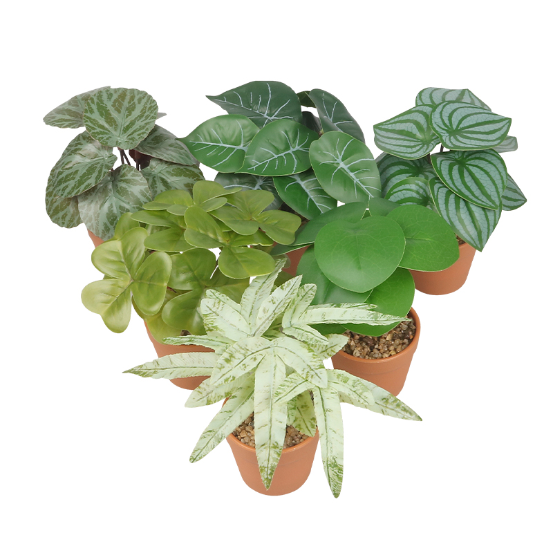 Artifi potted plant w pot, set of 6, indoor/outdoor leaves , 2.6 inches