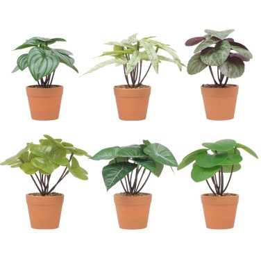 Artifi potted plant w pot, set of 6, indoor/outdoor leaves , 2.6 inches