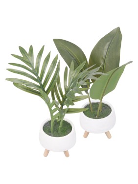 Artifi potted plant w pot, set of 2, indoor/outdoor leaves,4.72inches