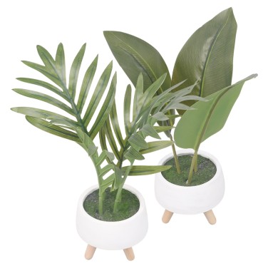 Artifi potted plant w pot, set of 2, indoor/outdoor leaves,4.72inches