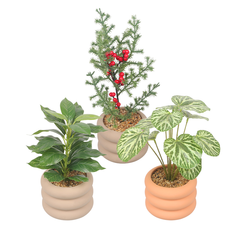 Artifi potted plant w pot,set of 3,indoor/outdoor leaves，4.72inches