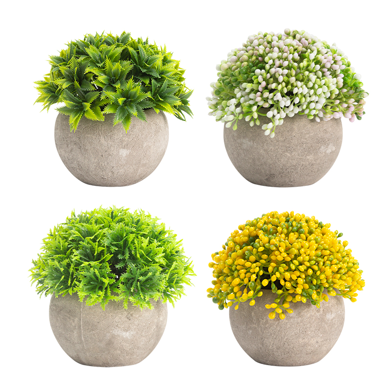 Artifi potted plant w pot, set of 4, indoor/outdoor herbs,3.7 inches