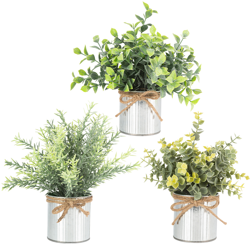 Artifi potted plant w pot, set of 3, indoor/outdoor herbs, 3.07"